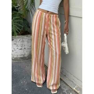 EZwear Colorful Striped Woven Women's Pants Flare Boho Casual Lounge Trous